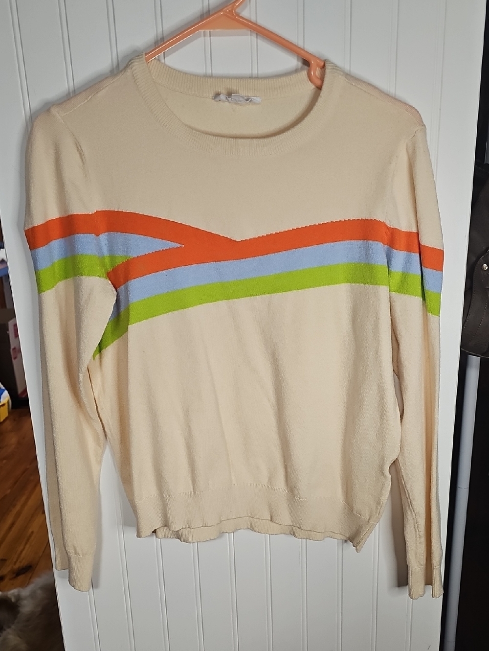 THML Cream Ribbed-Neck Knit Top